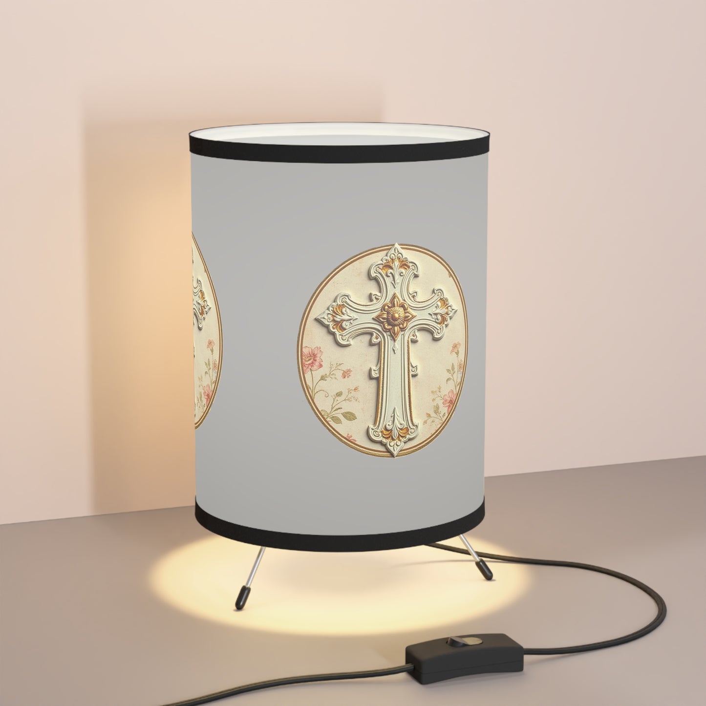 Pure Light – Ivory Cross Tripod Lamp for Faith-Filled Rooms