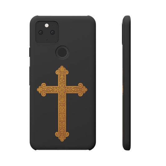 Black Google Pixel 5 Snap Case – Gold Cross Design
