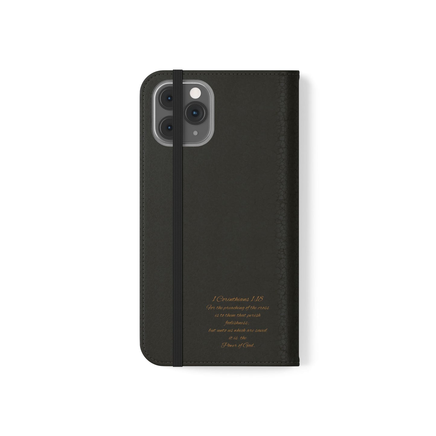 Black with Gold Cross & 1 Corinthians 1:18 - iPhone Flip/Wallet Phone Case