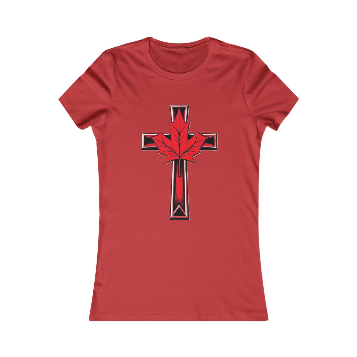 Women’s Favorite Faith Tee | Cross and Maple Leaf Design