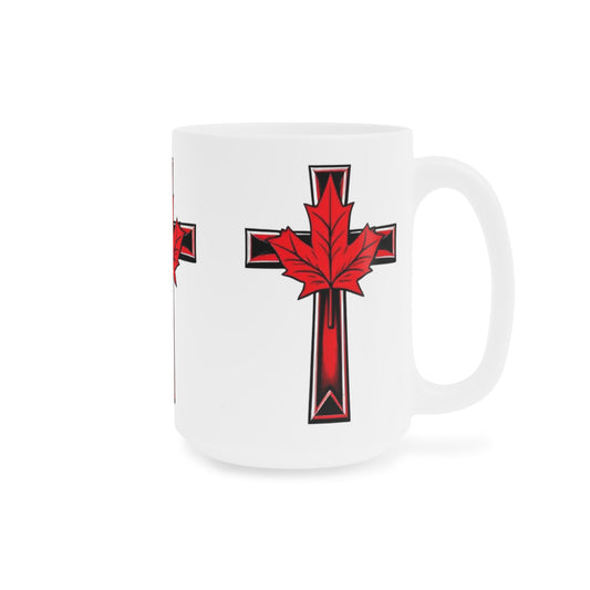 Canadian Faith Cross & Maple Leaf Mug – 11oz & 15oz Christian Coffee Cup