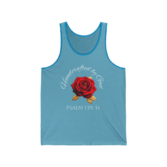 Handcrafted by God Rose Tank – White Lettering, Psalm 139:14