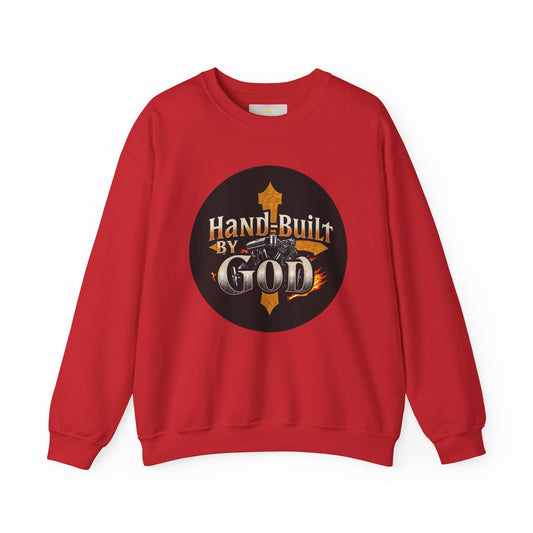 Hand Built by God Men’s Christian Sweatshirt – Cross & Engine Design