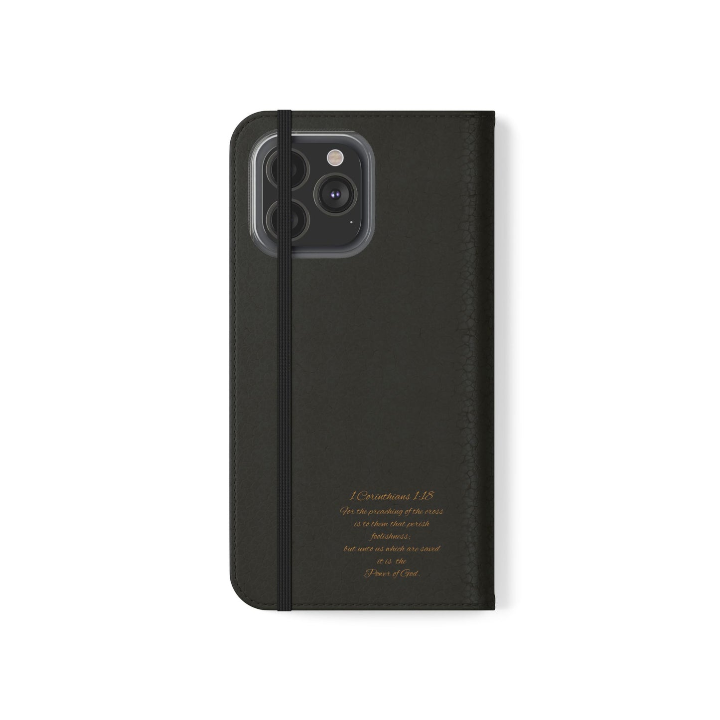 Black with Gold Cross & 1 Corinthians 1:18 - iPhone Flip/Wallet Phone Case