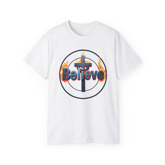 Men’s “Believe” Christian T-Shirt – Faith & Hope Tee with Cross Design