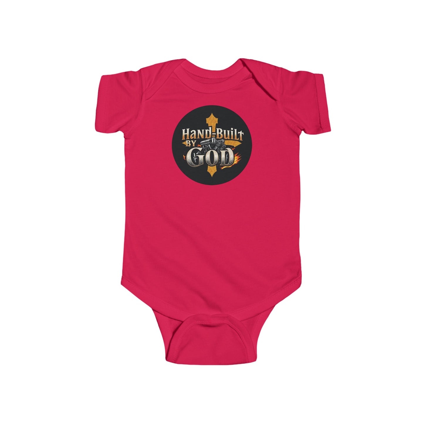 Short Sleeve “Hand Built By God” Baby Boys Onesie – Christian Infant Outfit