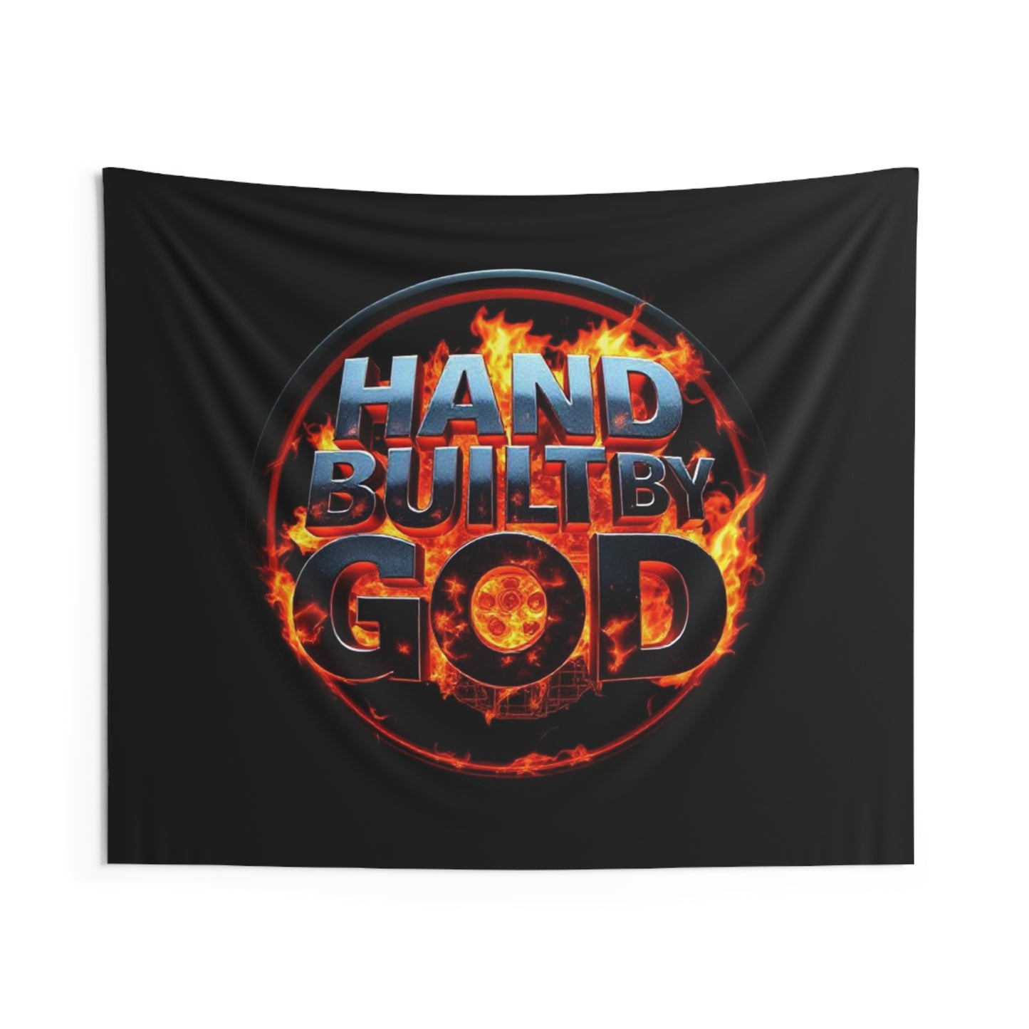 Hand Built By God – Fiery Black Indoor Wall Tapestry