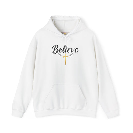Believe - Women's Christian Hoodie with Golden Cross