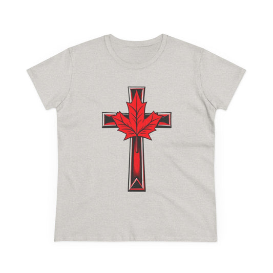 Faith & Flag – Women’s Tee with Maple Leaf Cross