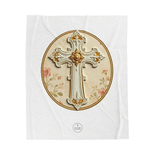 Floral Grace Velveteen Plush Blanket – Luxurious Christian Home Décor