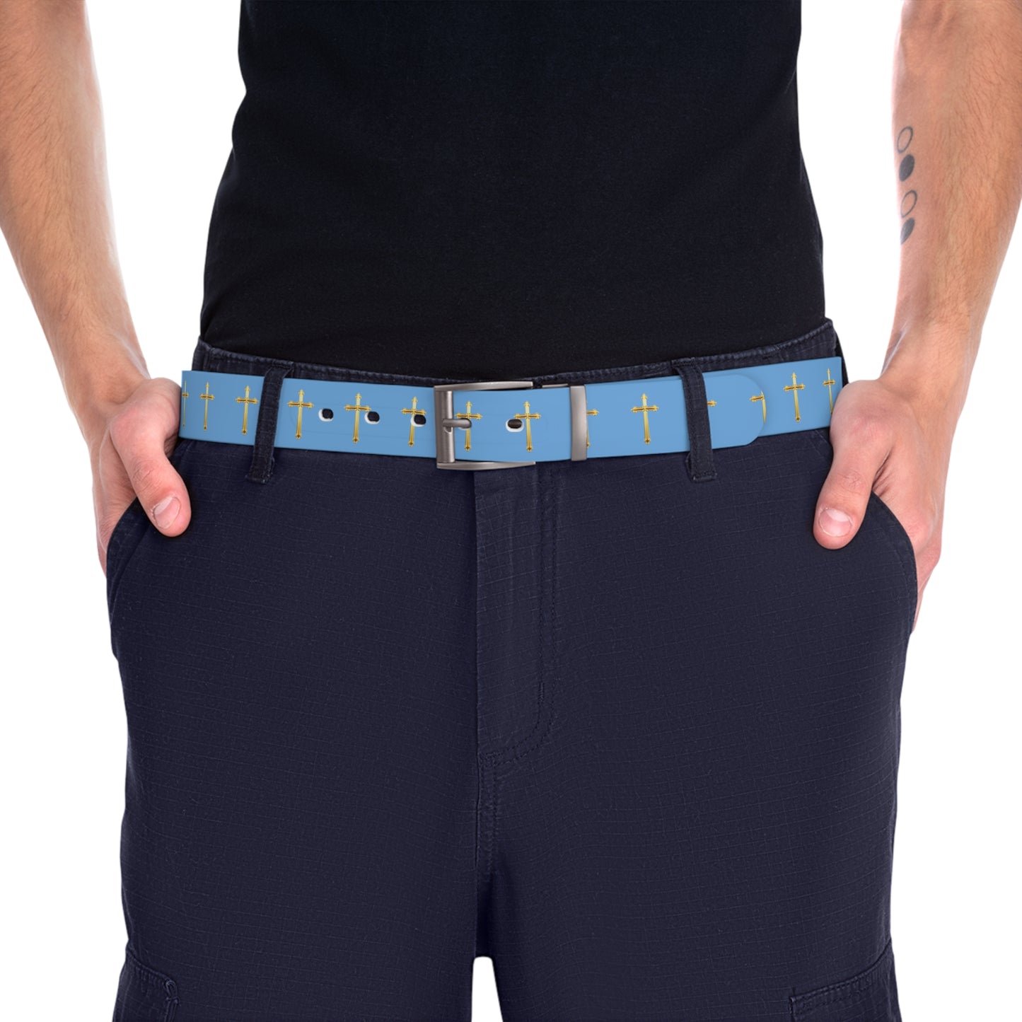 Light Belt in Blue – Gold Cross Pattern