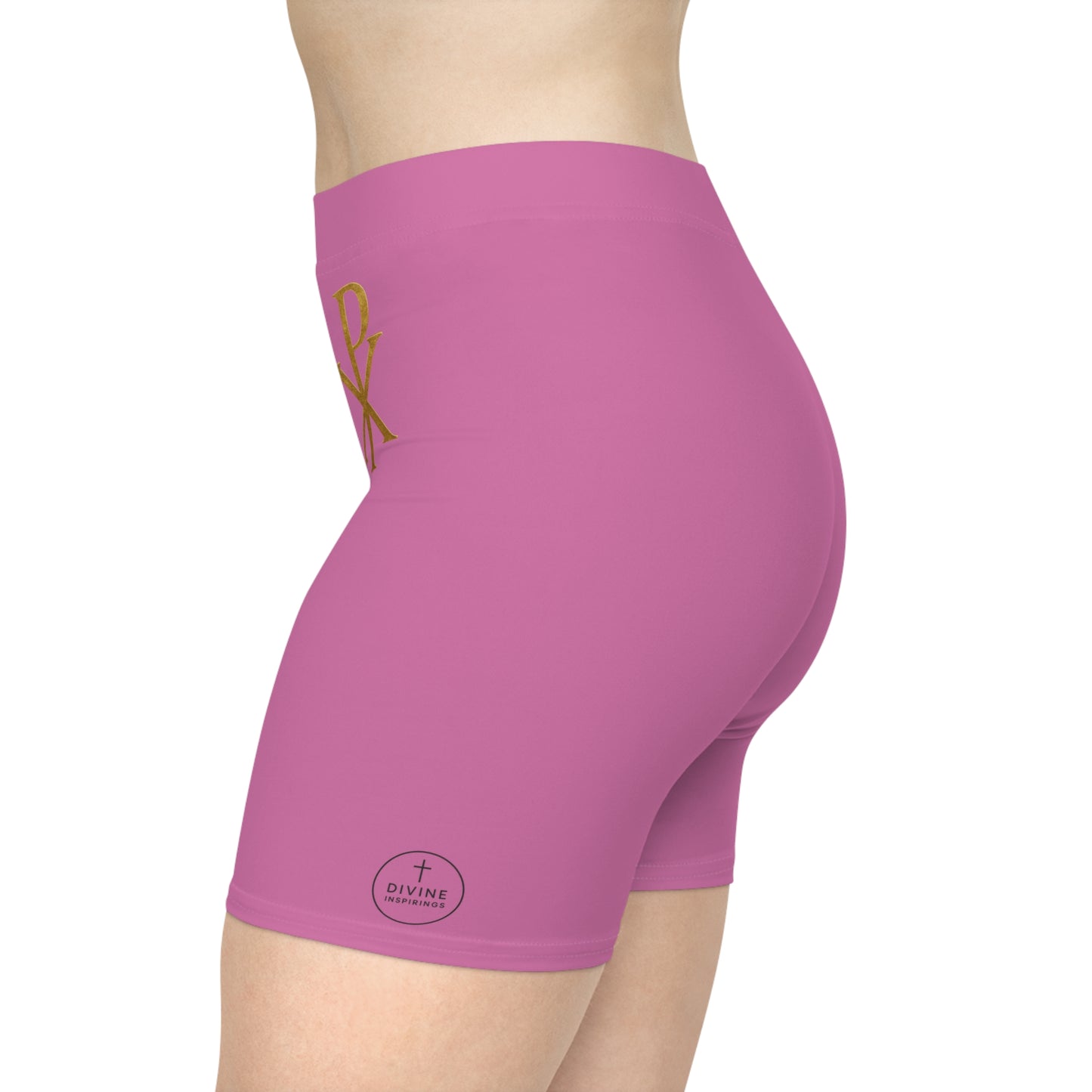 Chi Rho Women’s Biking Christian Shorts in Pink – Strength and Victory in Christ
