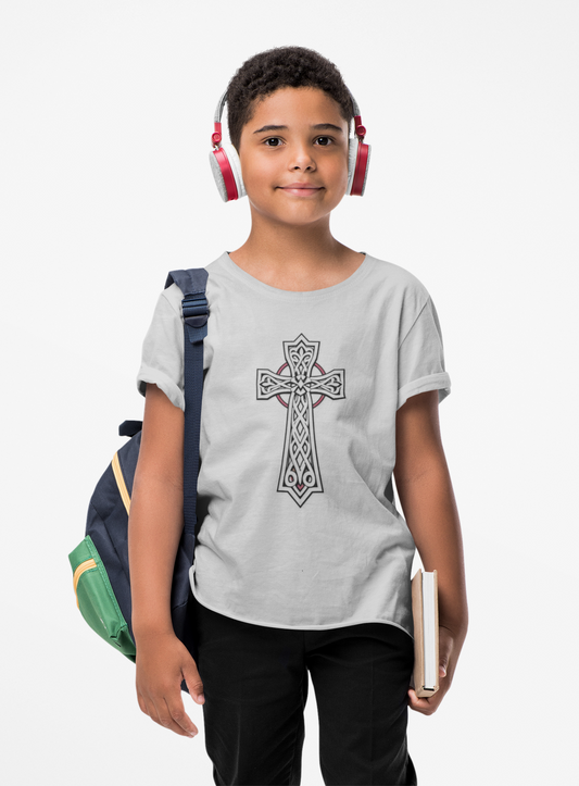 Boys' Softstyle Celtic Cross Tee – Strength, Faith & Heritage
