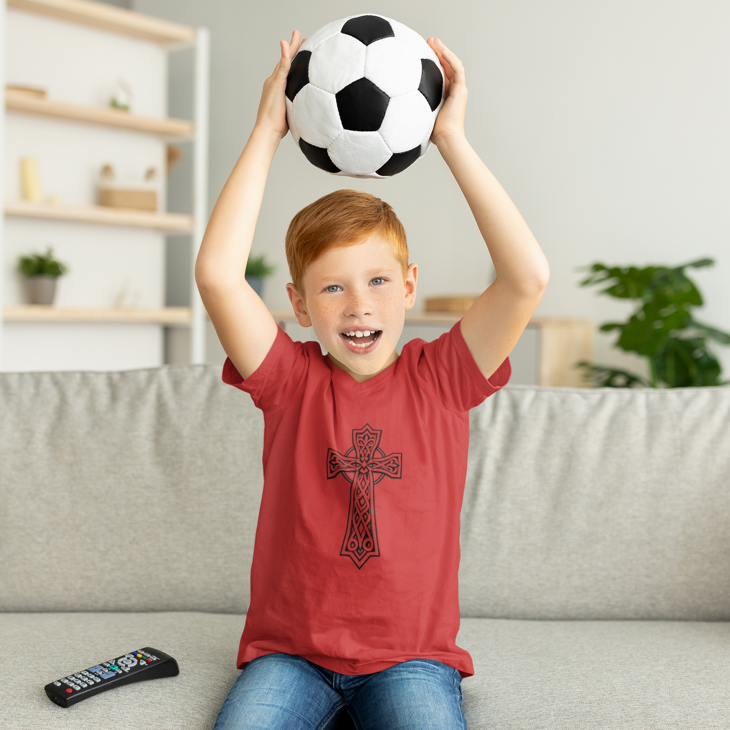 Boys' Softstyle Celtic Cross Tee – Strength, Faith & Heritage
