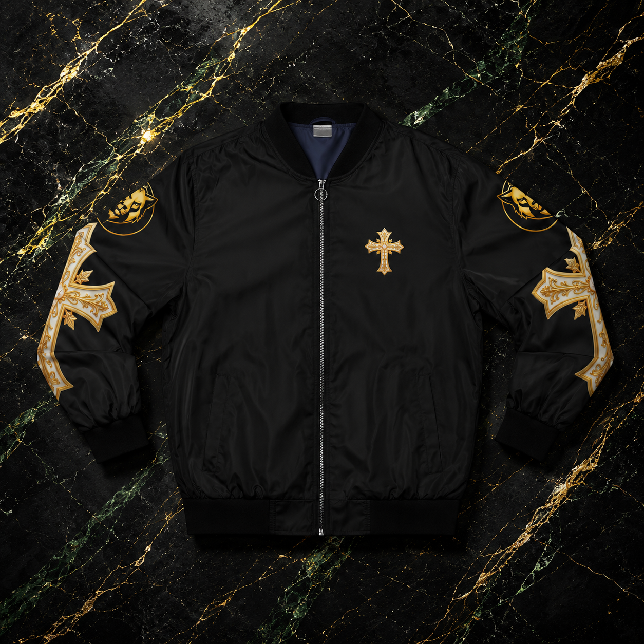 Christ is King (Lion of Judah) - Men's Christian Bomber Jacket (Black)