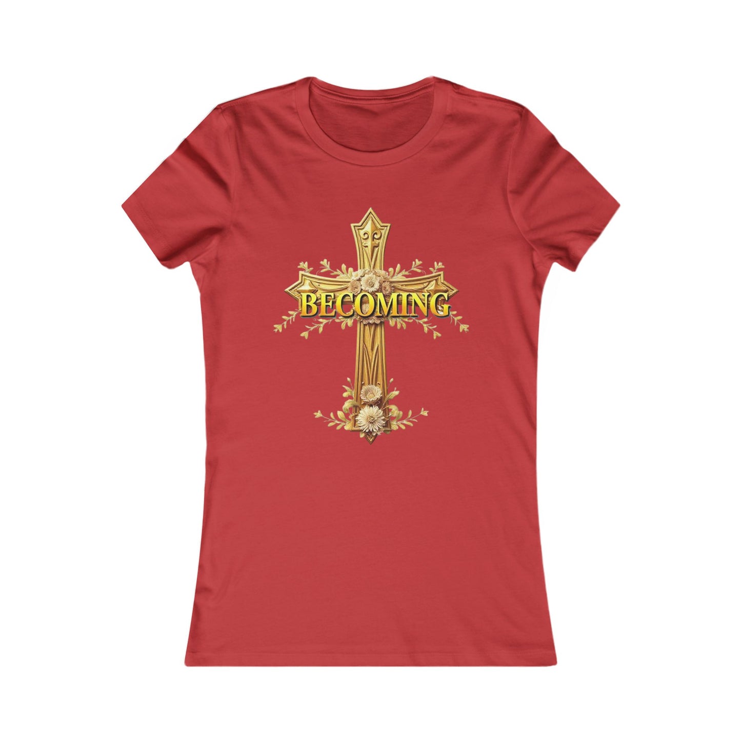 Becoming Women’s Favorite Tee – Gold Cross Edition (1 Corinthians 15:49)