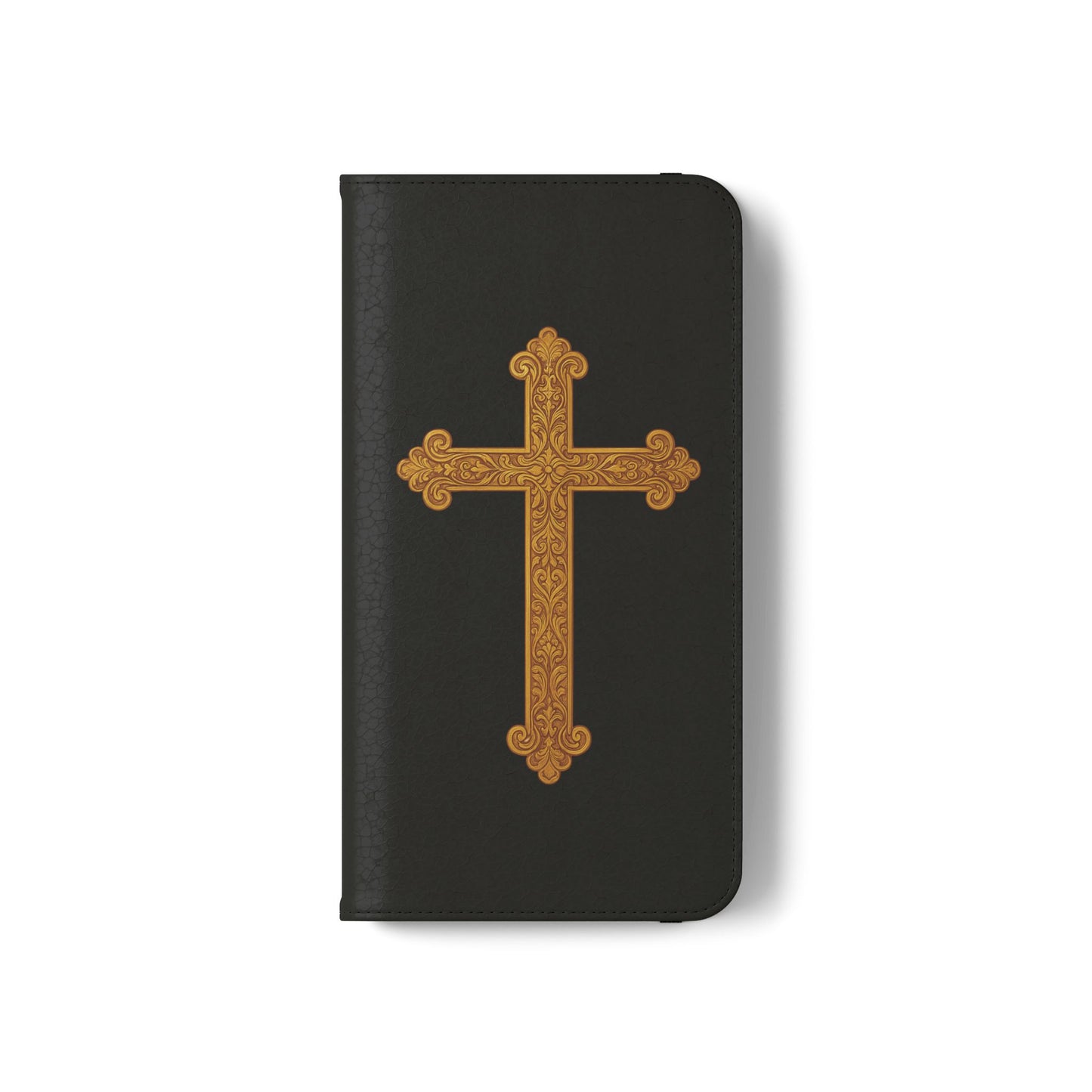 Black with Gold Cross & 1 Corinthians 1:18 - iPhone Flip/Wallet Phone Case