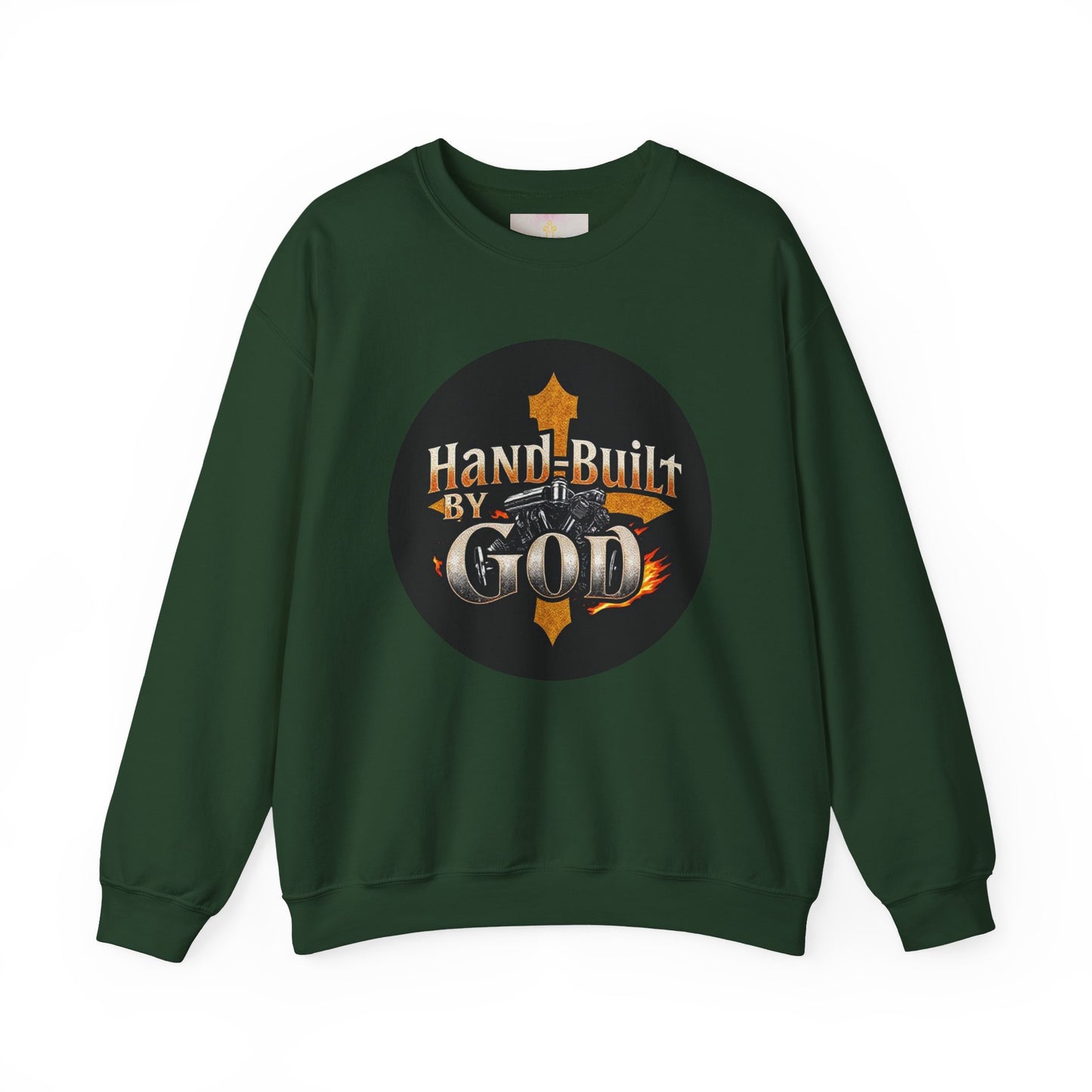 Hand Built by God Men’s Christian Sweatshirt – Cross & Engine Design
