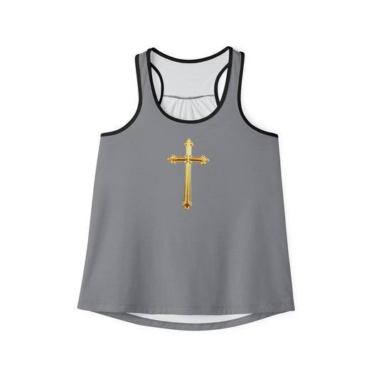 Gold Cross Women’s Christian Tank Top in Grey – Symbol of Eternal Victory