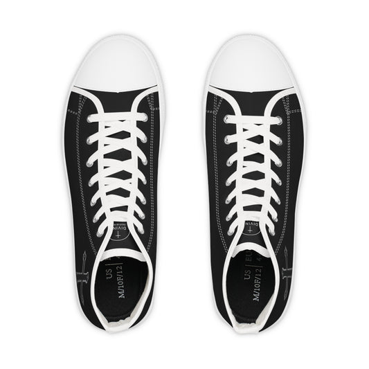 Crosswalk – Men’s High-Top Canvas Sneakers with Black Cross Design in Black