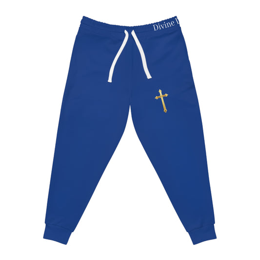 Golden Grace Women's Jogging Pants in Blue with Gold Cross Design
