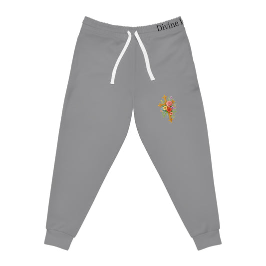 Blooming Faith Women's Jogging Pants in Grey with Floral Cross Design