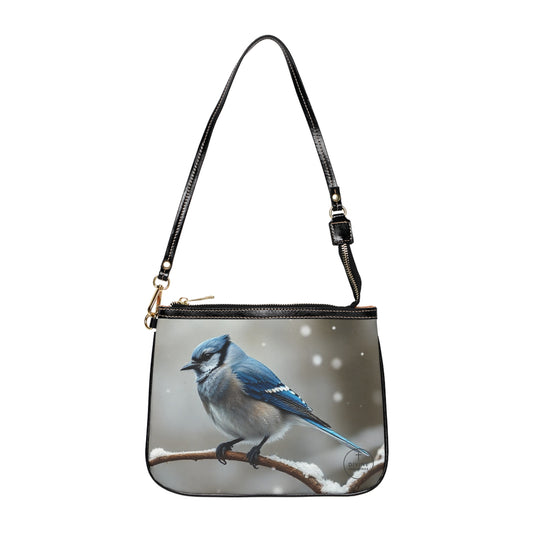 Winter Serenity Shoulder Bag – Blue Jay in Snow Scene