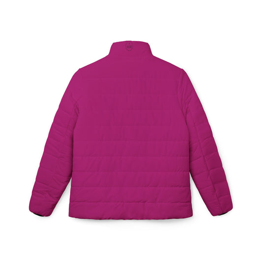 Blooming Faith Women’s Puffer Jacket in Fuchsia – Floral Cross Crest