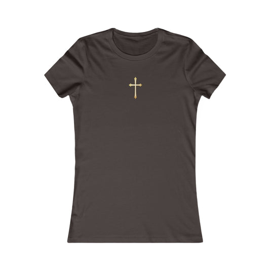 Women’s Gold Cross Pendant-Style Favorite Tee – Elegant Christian Faith Shirt