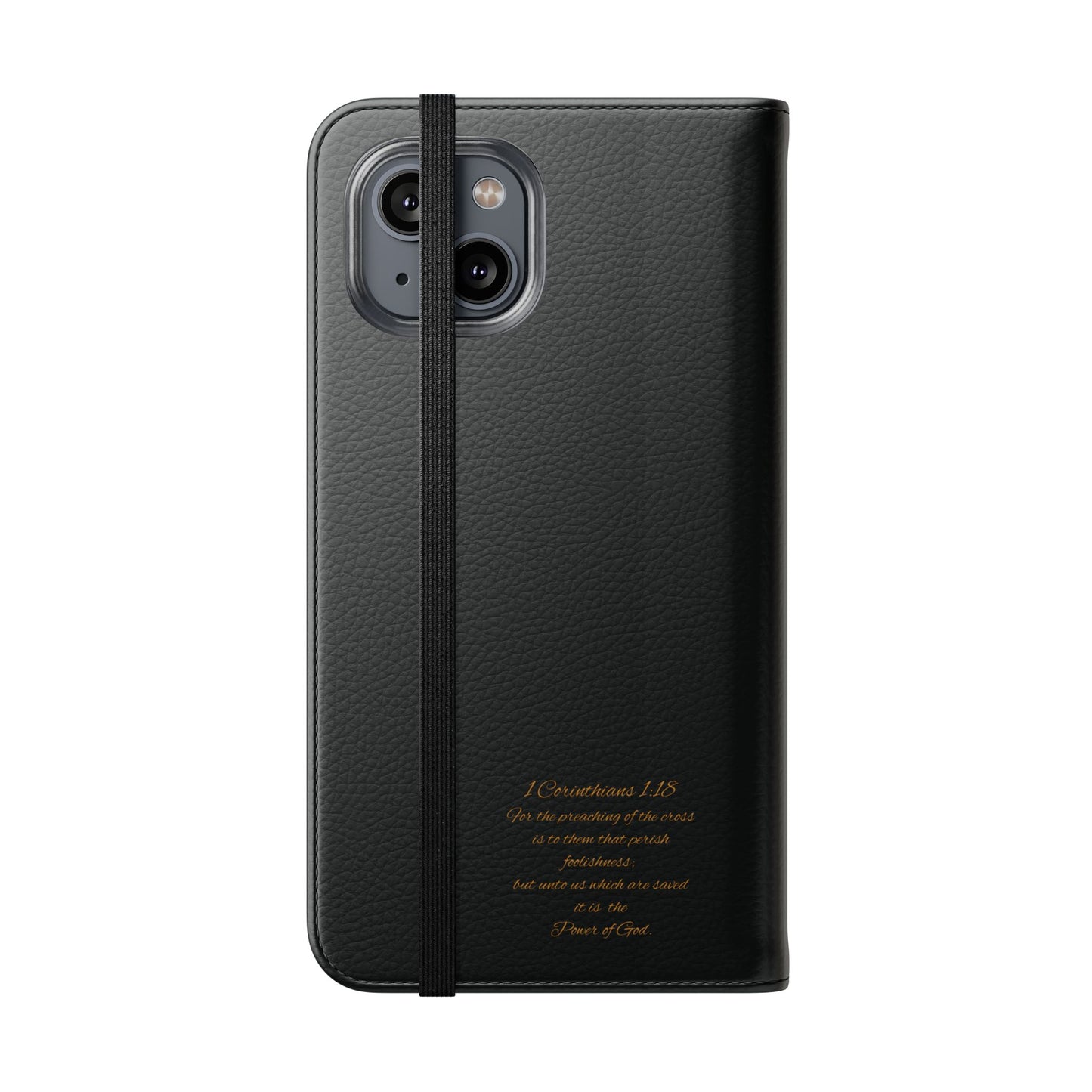 Black with Gold Cross & 1 Corinthians 1:18 - iPhone Flip/Wallet Phone Case