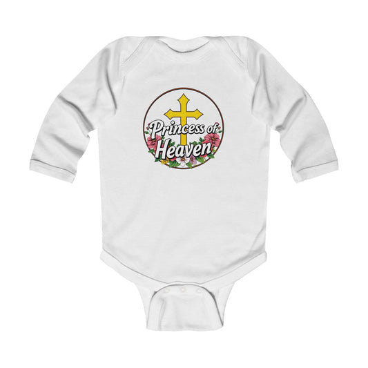 Infant Girls’ “Princess of Heaven” Long Sleeve Christian Onesie – Soft Faith-Inspired Baby Bodysuit