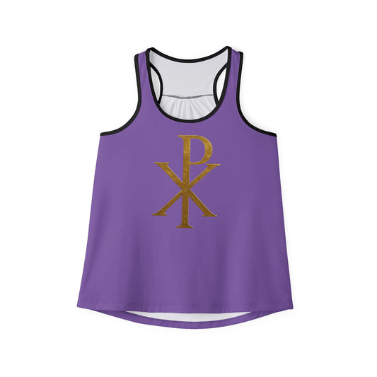 Chi Rho Women’s Christian Tank Top in Purple – Symbol of Victory in Christ
