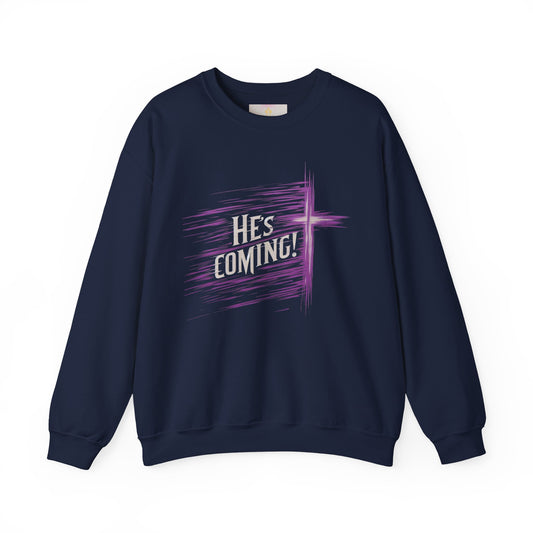 Hope in His Return – Women’s Christian Crewneck Sweater Featuring “He’s Coming”