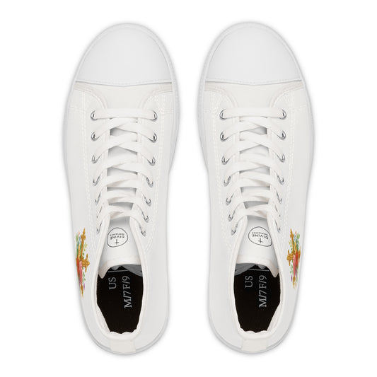 Faith in Bloom – Women’s White High-Top Sneakers with Floral Cross