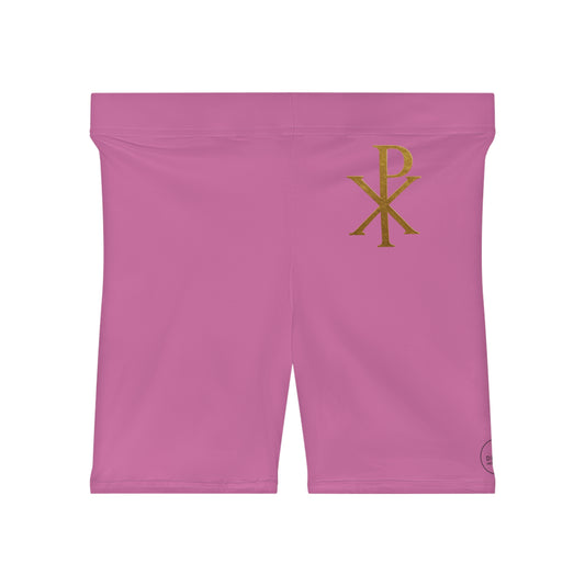 Chi Rho Women’s Biking Christian Shorts in Pink – Strength and Victory in Christ