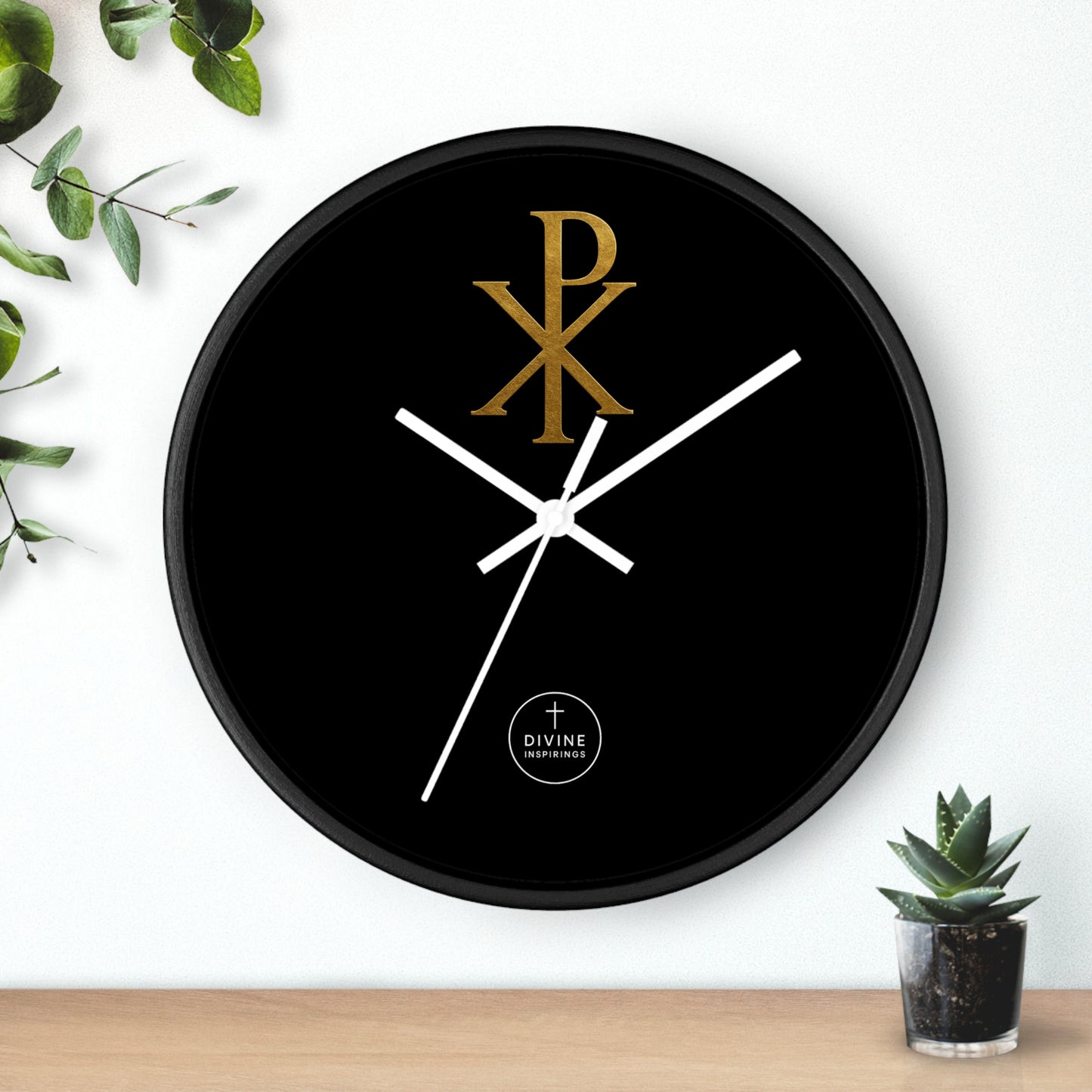 Gold Chi Rho Wall Clock Black Base – Elegant Christian Symbol Decor