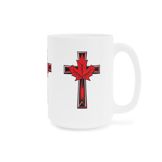 Canadian Faith Cross & Maple Leaf Mug – 11oz & 15oz Christian Coffee Cup