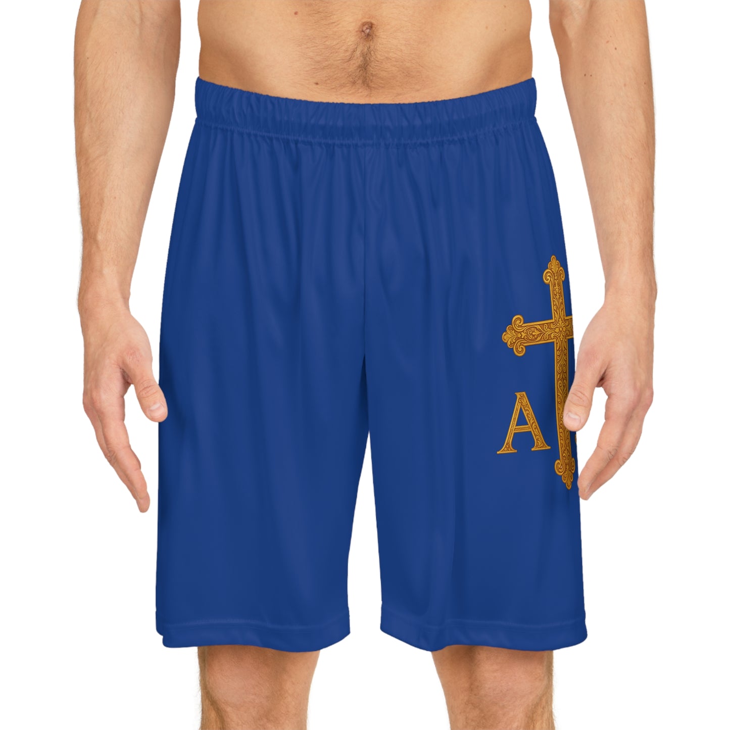 Men’s Alpha & Omega Basketball Shorts in Blue – Faith-Inspired Symbolism