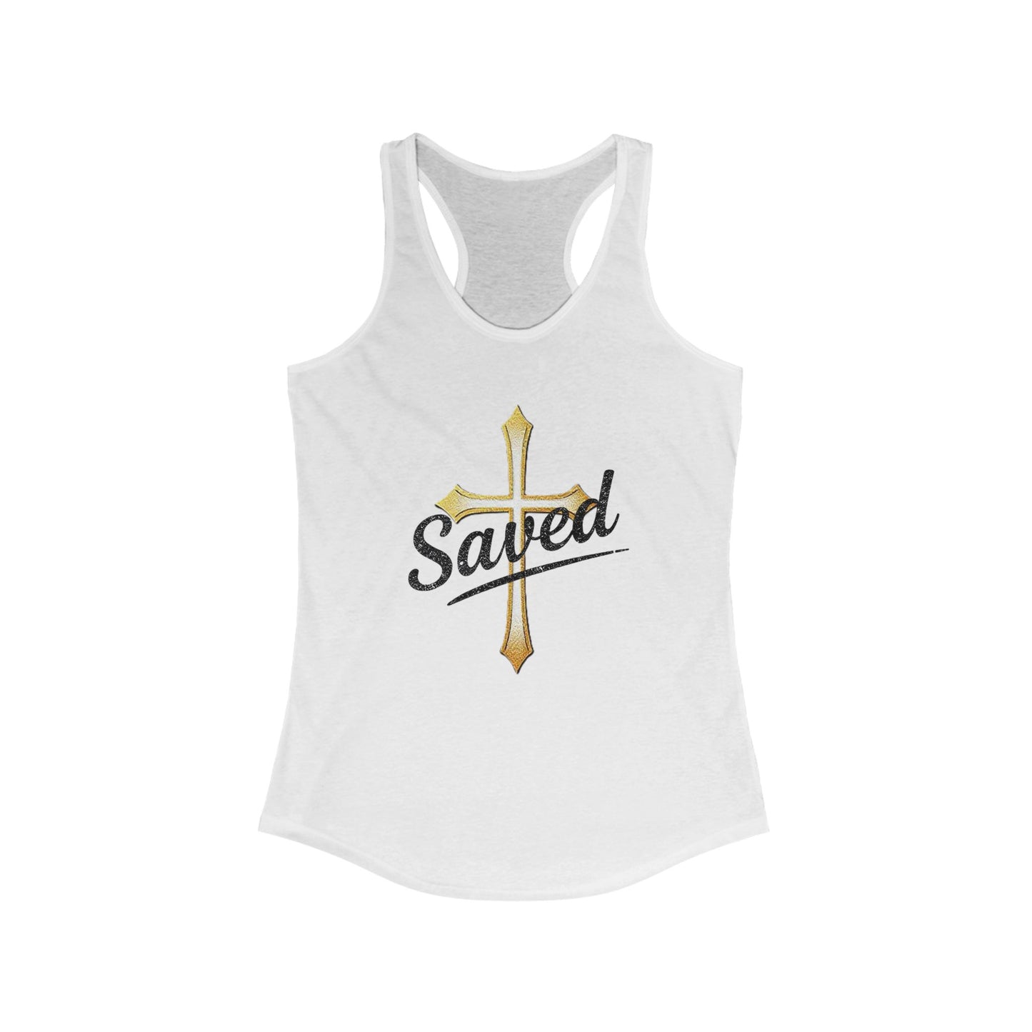 Saved Women’s Racerback Tank – Christian Faith Apparel with Cross Design