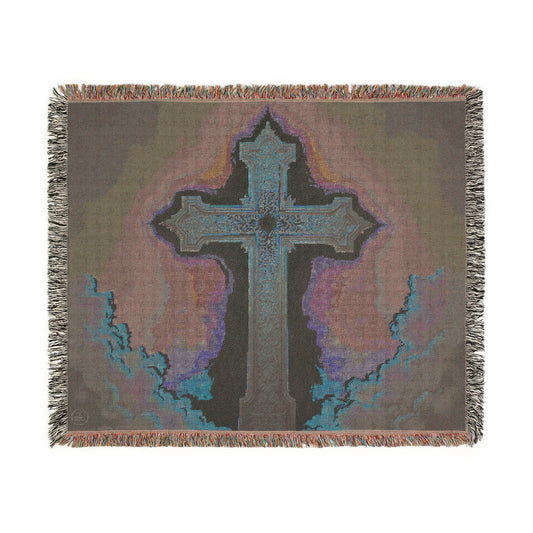 Glorious Golden Cross Woven Blanket – Faith-Inspired Home Decor