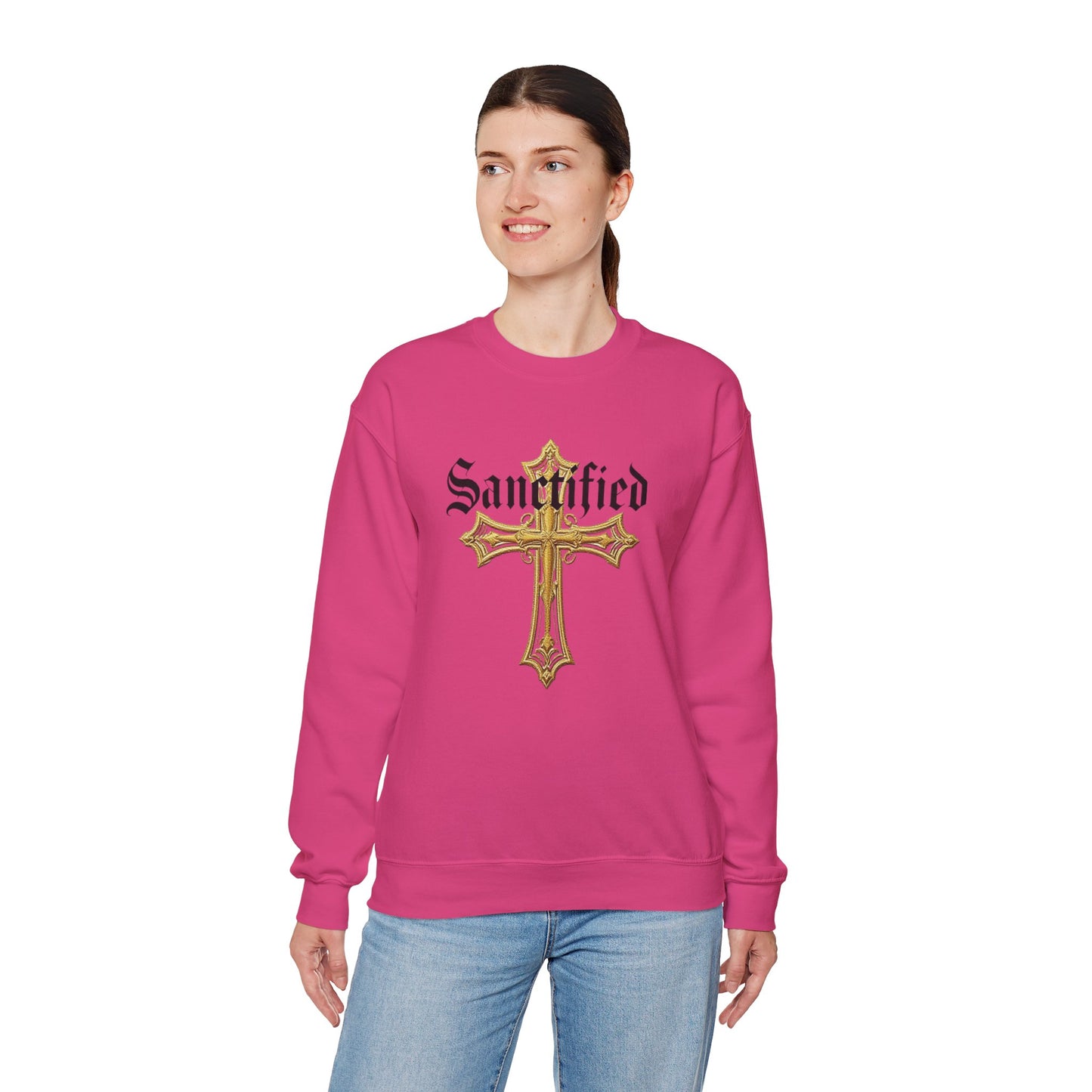 Sanctified Women's Gothic Cross Sweatshirt – Elegant Faith Wear