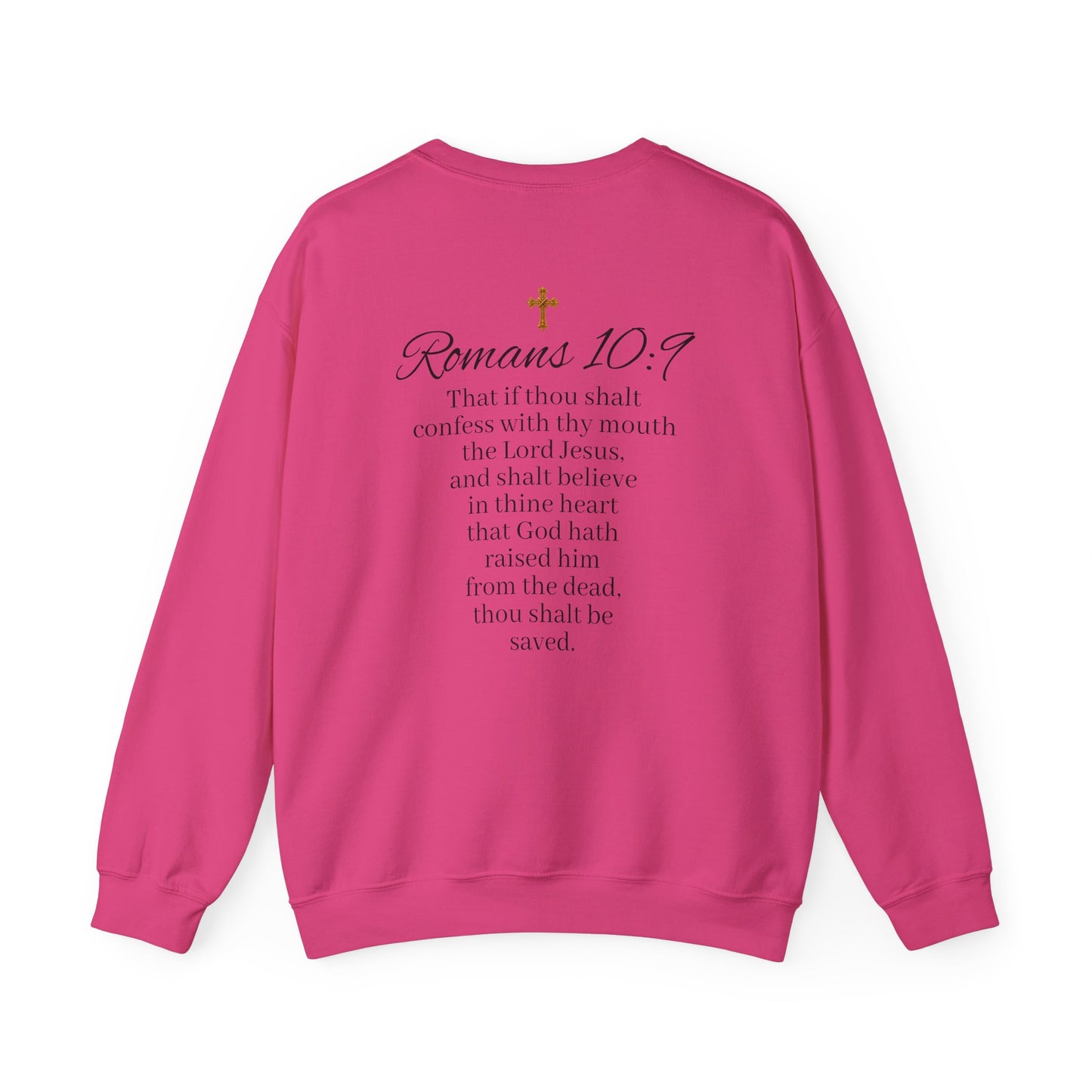 Women’s Believe Christian Sweatshirt – Praying Hands & Romans 10:9