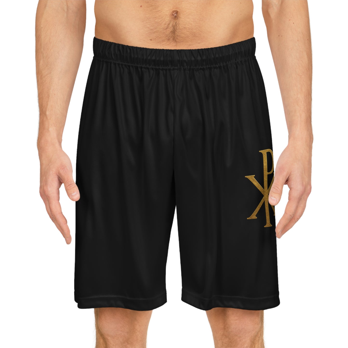 Men’s Chi Rho Basketball Shorts in Black – Faith-Inspired Performance & Comfort