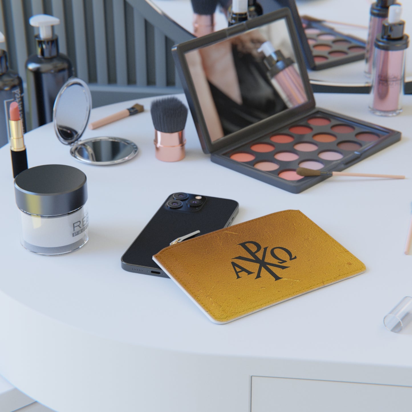 “Divine Majesty” | Women’s Mini Clutch – Black Chi Rho on Molten Gold