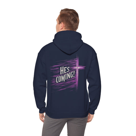 He’s Coming Soon – Men’s Christian Hoodie with Back Cross Design
