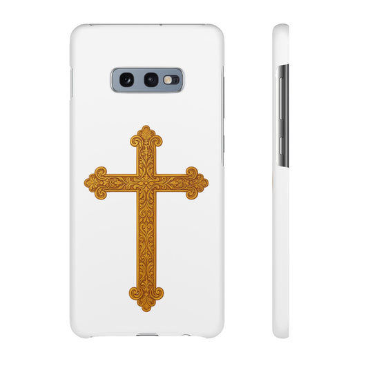 White Samsung Snap Case – Gold Cross Design