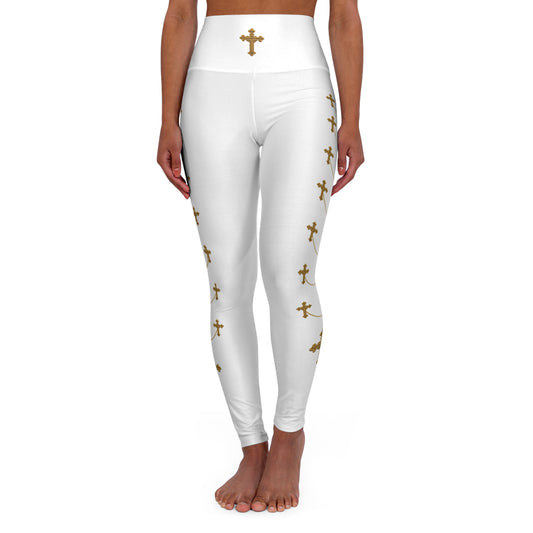 Golden Covenant Women’s High-Waisted Yoga Leggings in White Christian Apparel