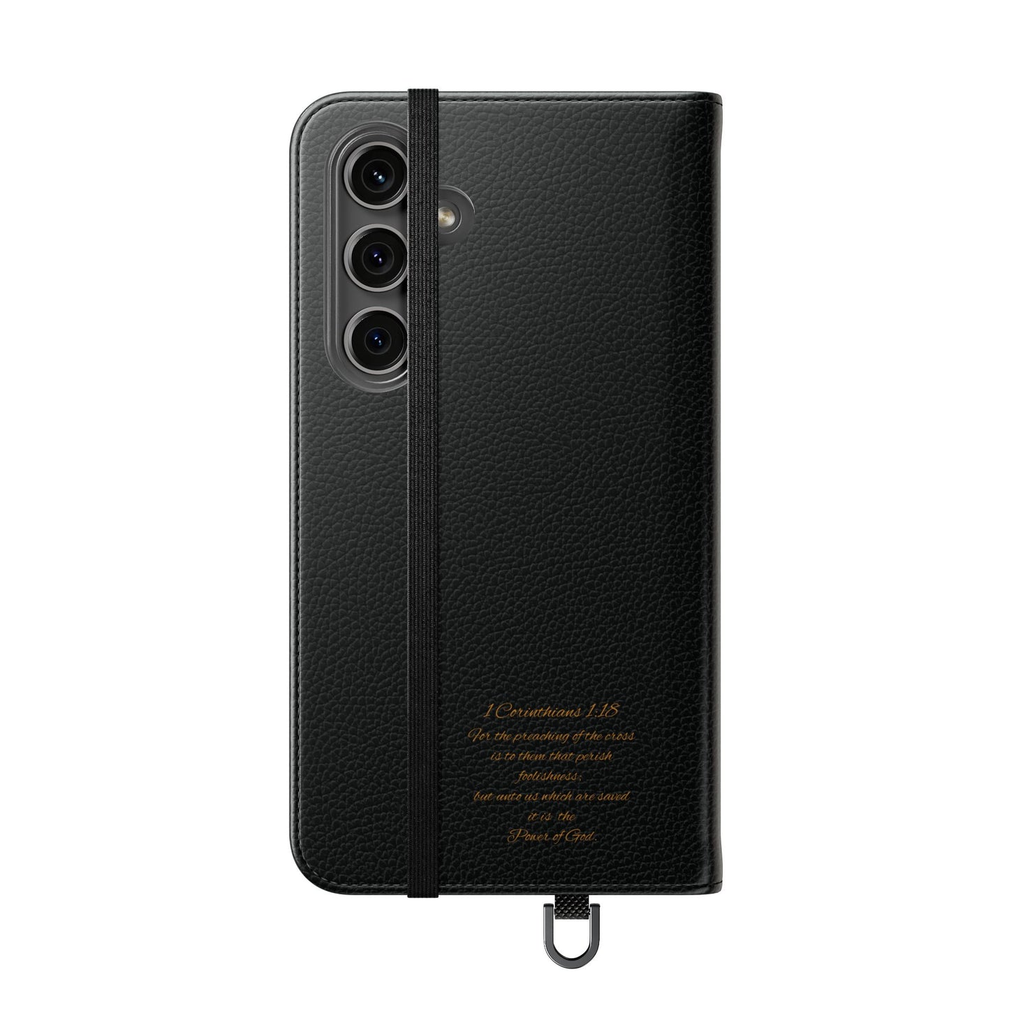 Black with Gold Cross & 1 Corinthians 1:18 - Samsung Flip/Wallet Phone Case