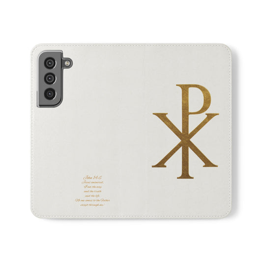 White Chi Rho Symbol Wallet Case – “I am the Way, the Truth, the Life”