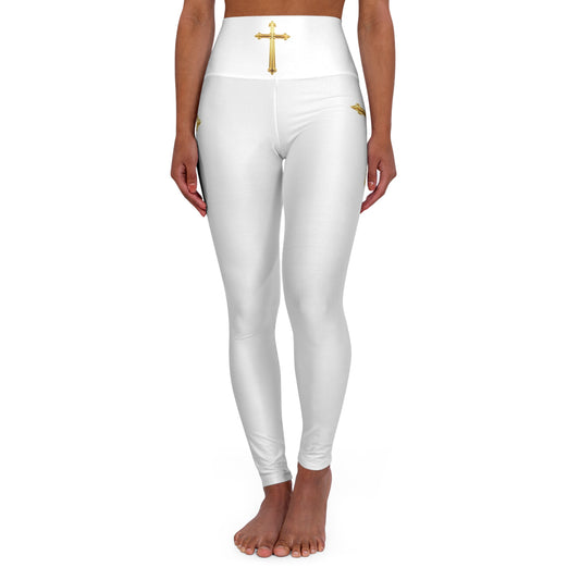 Gold Cross Women’s High-Waisted Yoga Leggings – Symbol of Eternal Victory